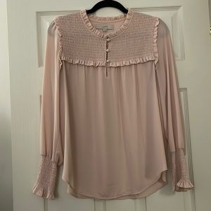 Light Pink Blouse with Ruffle and Ruching Detail